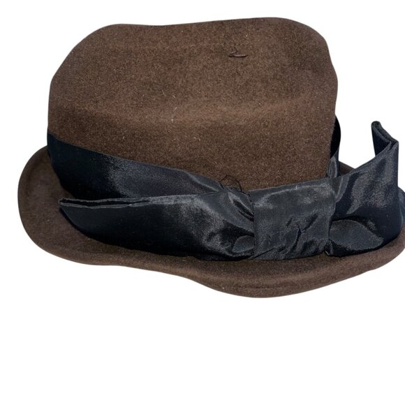 Brown black felt ribbon bow hat London Susy Krakowski Vintage England - Picture 6 of 7